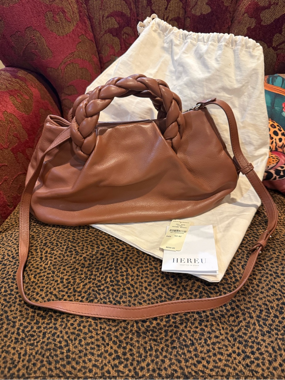 HEREU Braided-Handle Leather Shoulder Bag in Brown
